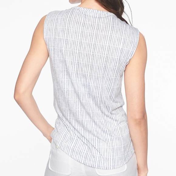 Athleta Women S Black White Striped Athleisure Scoop Neck Breezy Muscle Tee - Picture 2 of 10